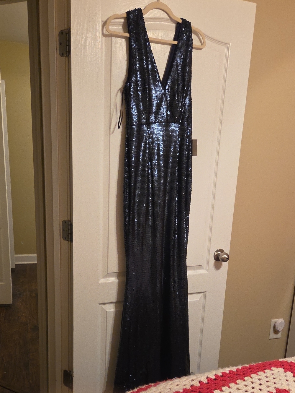 Lulu's Navy Sequin Deep V Prom Gown